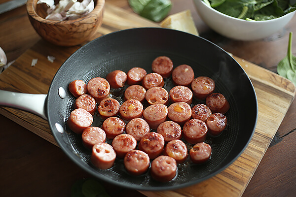 Browned sausages.