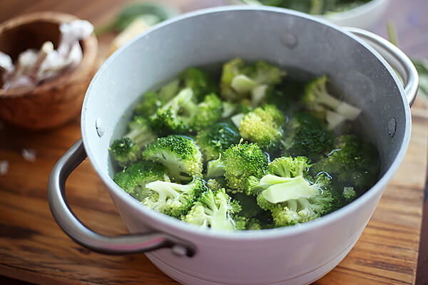 Cooking the broccoli.