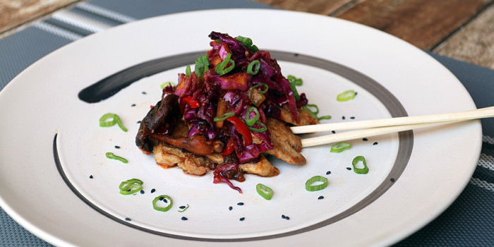 Pork Shiitake Stir Fry with “Quick Kimchi”