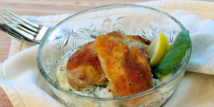 Skillet Browned Chicken with Creamy Greens