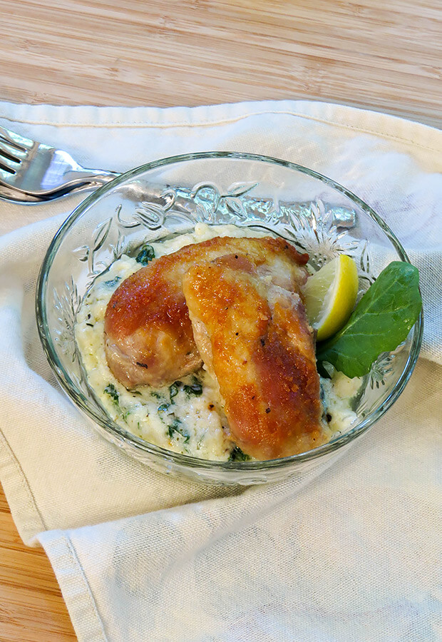 Skillet Browned Chicken with Creamy Greens