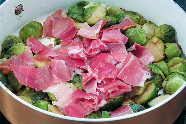 Brussels Sprouts with Melted Leeks and Prosciutto