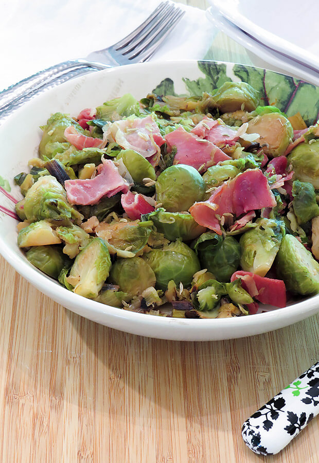 Brussels Sprouts with Melted Leeks and Prosciutto