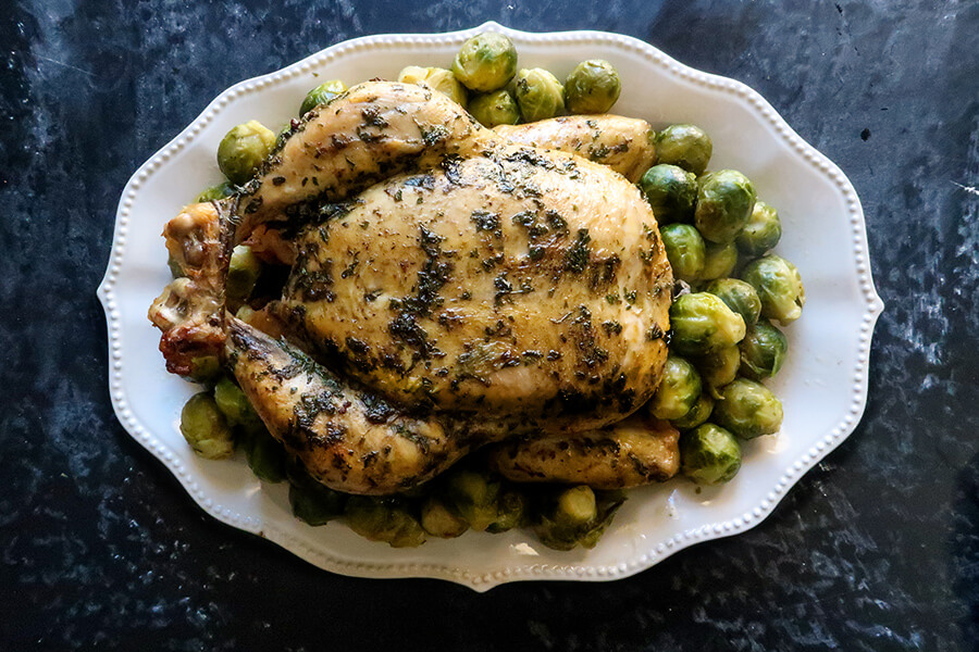 Herbed Roast Chicken with Brussels Sprouts