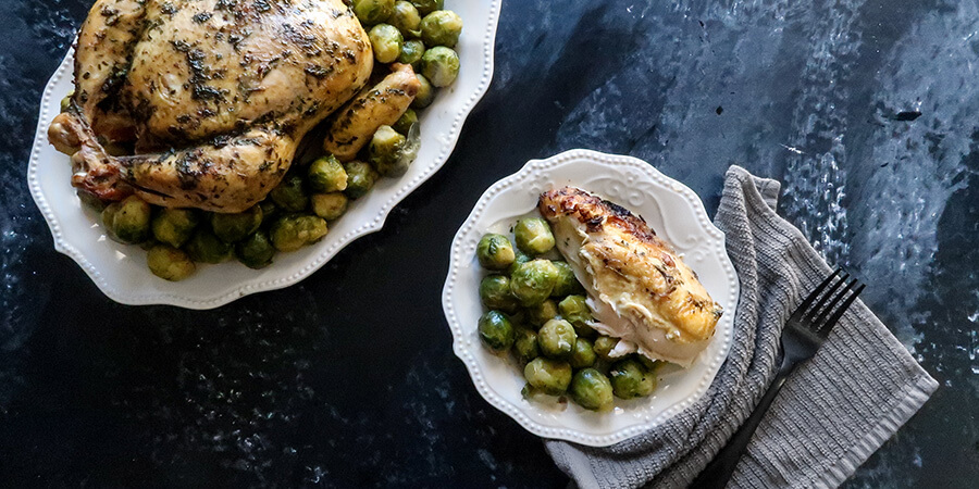 Herbed Roast Chicken with Brussels Sprouts