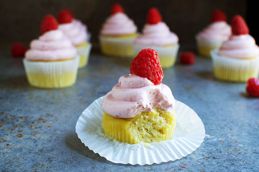 Lemon Cupcakes with Raspberry Frosting