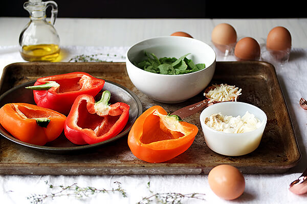 Vegetarian Three Cheese Quiche Stuffed Peppers