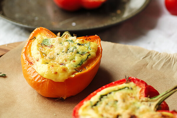 Vegetarian Three Cheese Quiche Stuffed Peppers