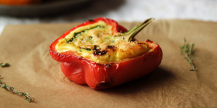 Vegetarian Three Cheese Quiche Stuffed Peppers