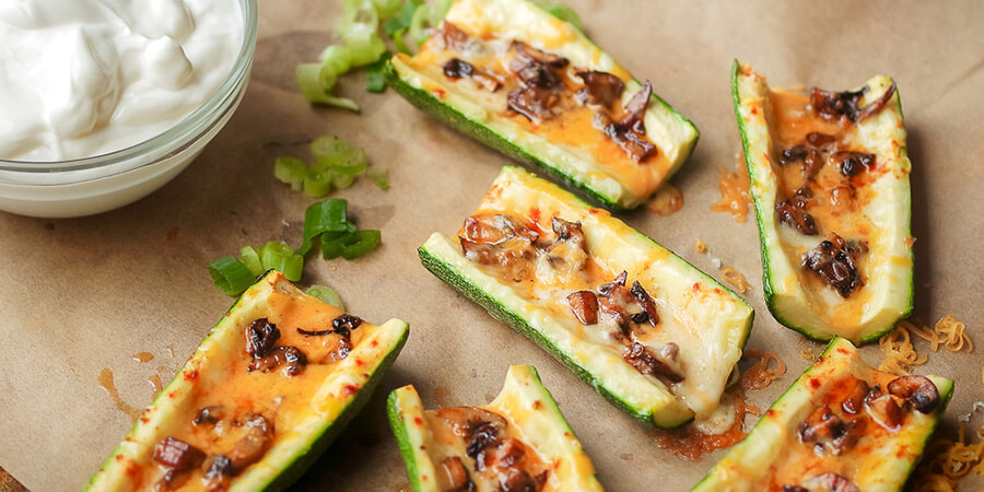 Vegetarian Loaded Zucchini Skins