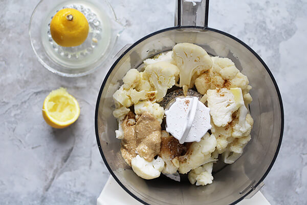 Cauliflower Hummus with Harissa Crackers