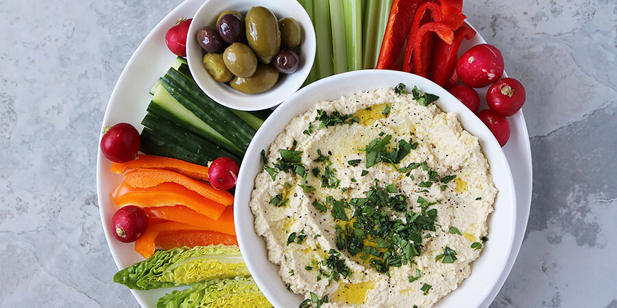 Cauliflower Hummus with Harissa Crackers