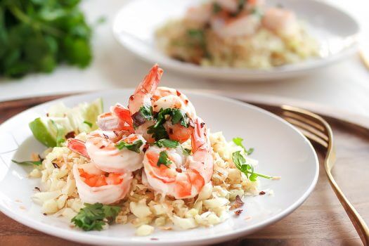 Cilantro Lime Shrimp with Crispy Coconut Caulirice