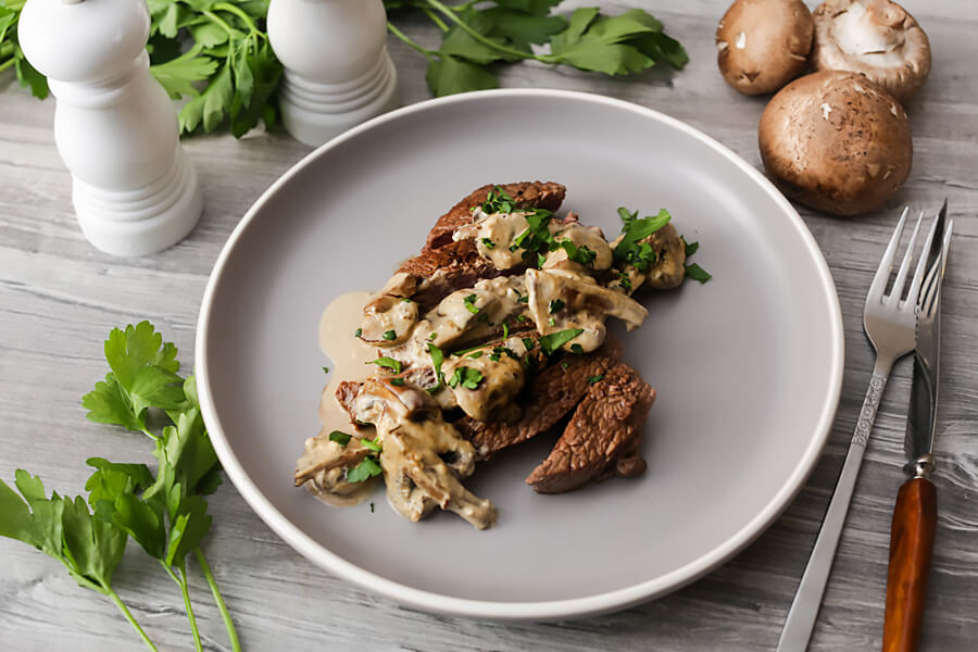 Steak with Keto Mushroom Stroganoff