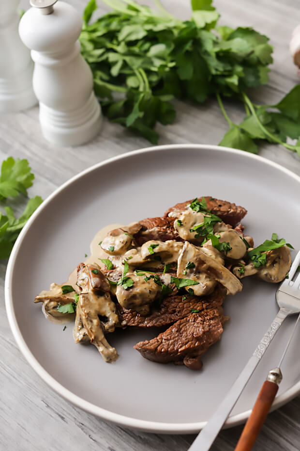 Steak with Keto Mushroom Stroganoff