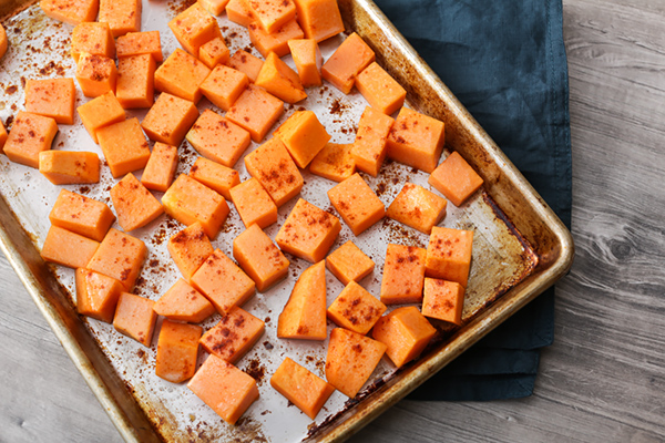 Diced pumpkin seasoned with spices.