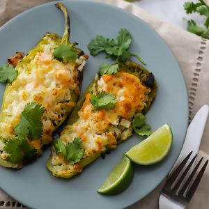 Keto Cilantro Lime Shrimp Stuffed Poblano Peppers