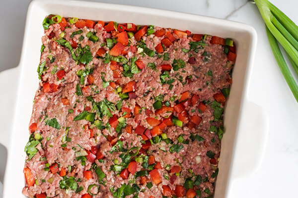 First layer inside the casserole dish.