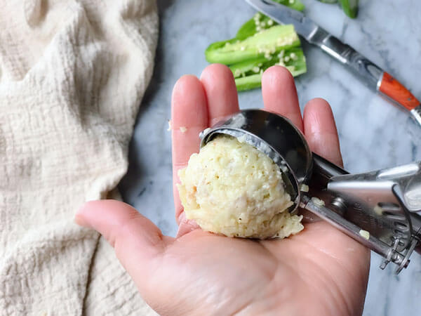 Forming the rice balls.