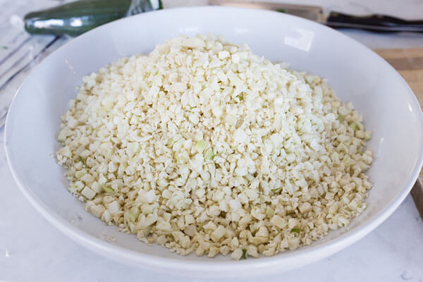 Riced cauliflower in a bowl.