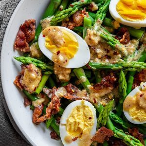 Keto Asparagus, Egg, and Bacon Salad