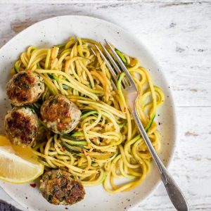 Garlic Butter Meatballs & Zoodles Featured