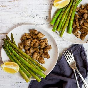 Garlic Butter Pork with Lemon Asparagus Featured