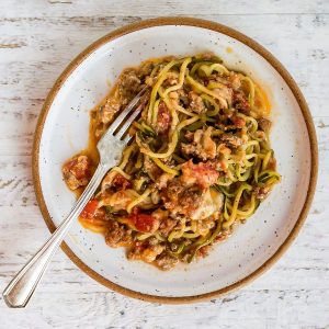 Creamy Taco Zoodle Casserole Featured