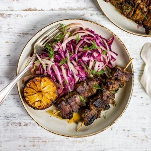 Keto Garlic & Tarragon Beef Skewers with Fennel Slaw Featured