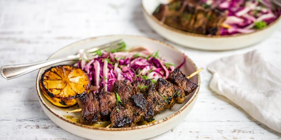 Keto Garlic &amp; Tarragon Beef Skewers with Fennel Slaw Second