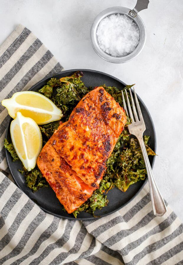 Keto Harissa Salmon with Kale Long