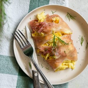 Keto Proscuitto Scrambled Eggs Featured