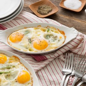 Baked Eggs with Avocado & Cheddar Featured