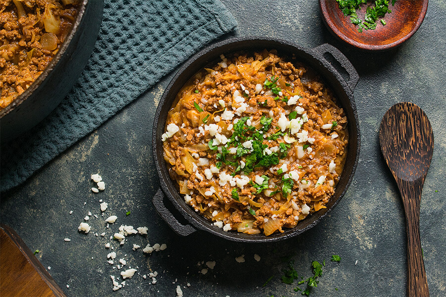 Greek One-Pan Lamb & Cabbage Bowl