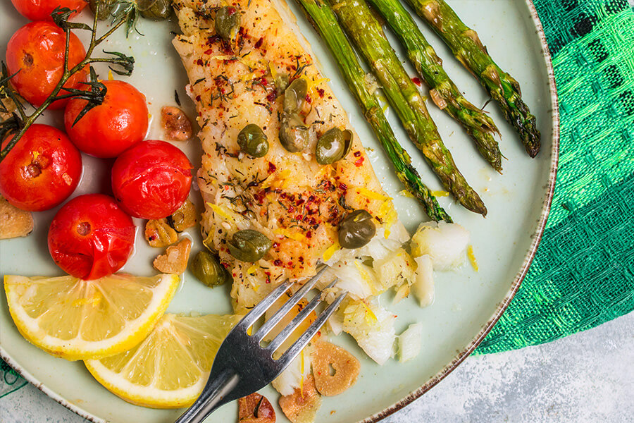 Easy Mediterranean Cod and Asparagus